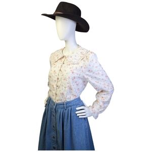 West Fade Floral Eyelet Lace Western Prairie Blouse | Cottagecore | Size L